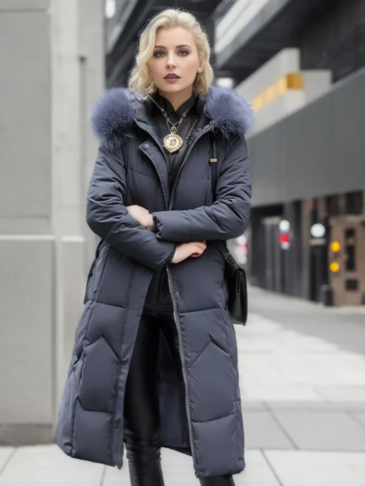 Women's Down Parkas 2023 Winter in Coat Jacket Cotton Midlength Fashion Slim Over Knee Fur Collar Thick Woman Clothing 231023Z