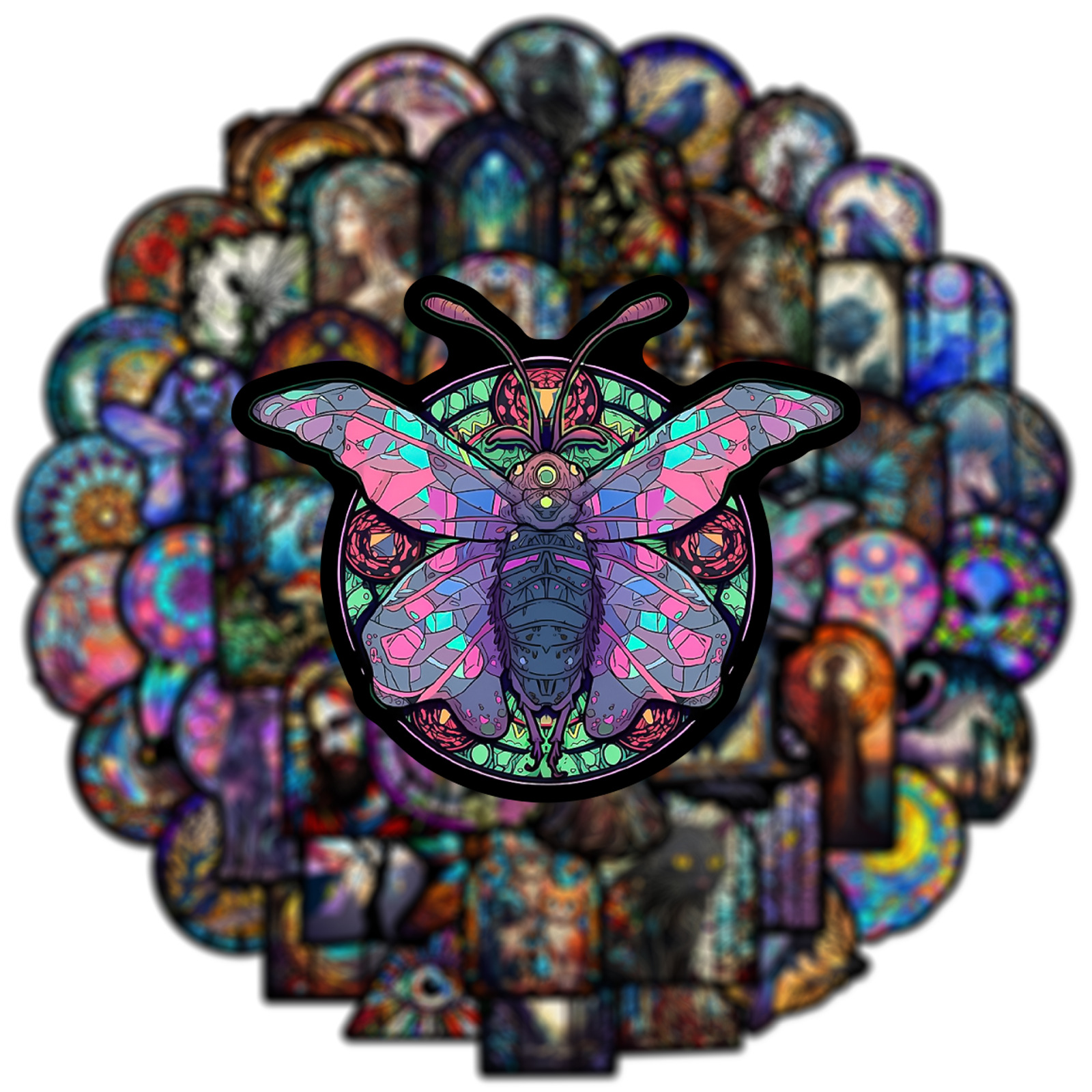 50pcs Vintage Gothic Stained Glass Stickers Church Art Glass Graffiti Stickers for DIY Luggage Laptop Motorcycle Bicycle Stickers