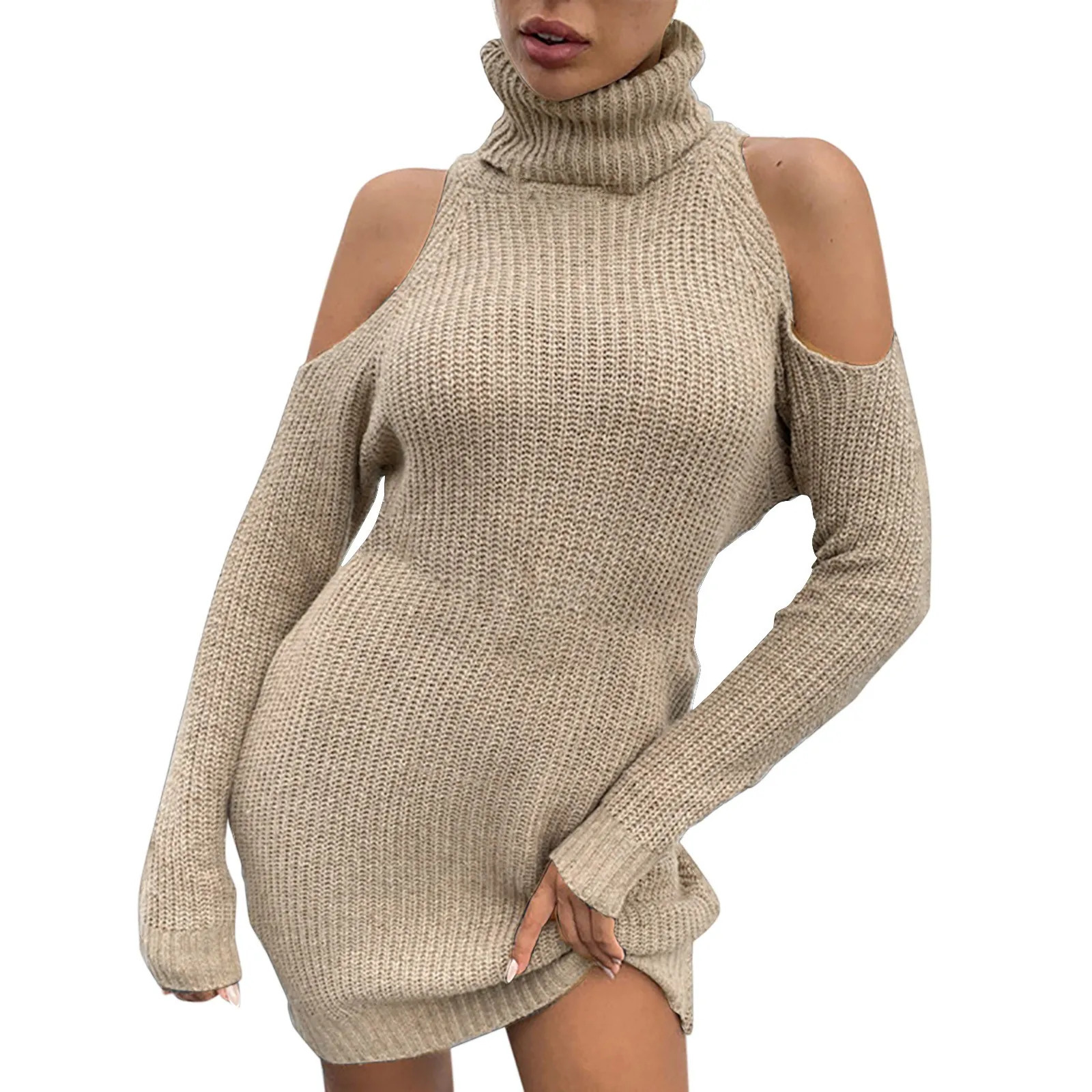 Women's Sweaters Women's Solid Shoulder Drop High Neck Pullover Maxi Dress with Pockets Casual Cocktail Dresses for Women Summer Woman 23102