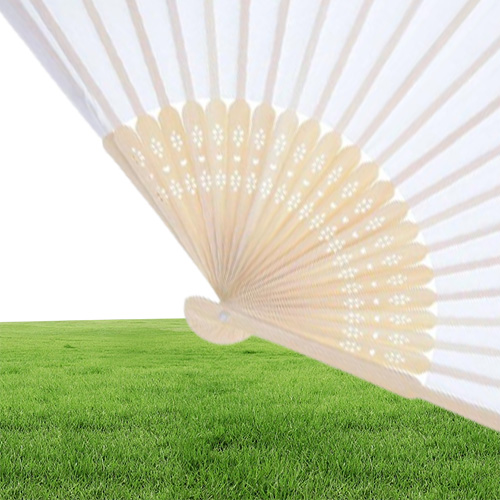 12 Pack Hand Held Fans Party Favor White Paper fan Bamboo Folding Fans Handheld Folded for Church Wedding Gift4469106