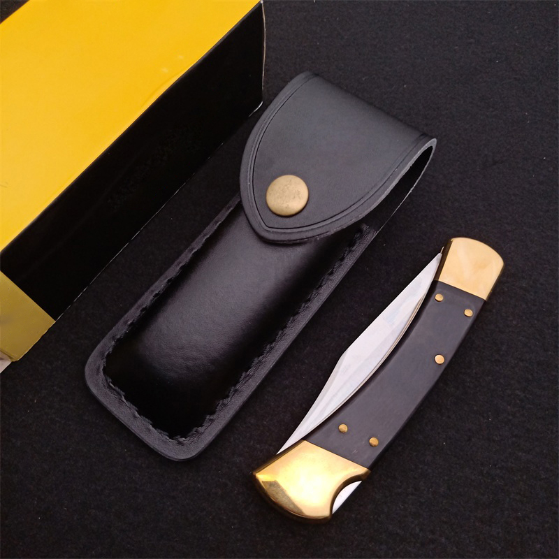 New Classic 110 Push Button Quick Opening Tactical Folding Knife D2 Satin Blade G10 with Brass Head Handle EDC Pocket Knives With Leather Sheath and N