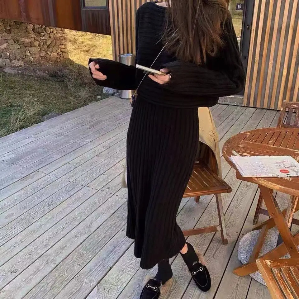 Women's Sweaters CCI Autumn Winter Women's Elegant Slim Two Piece Sets Female Pullover Sweater High Waist Knitted Party Dress WQ001S 231023