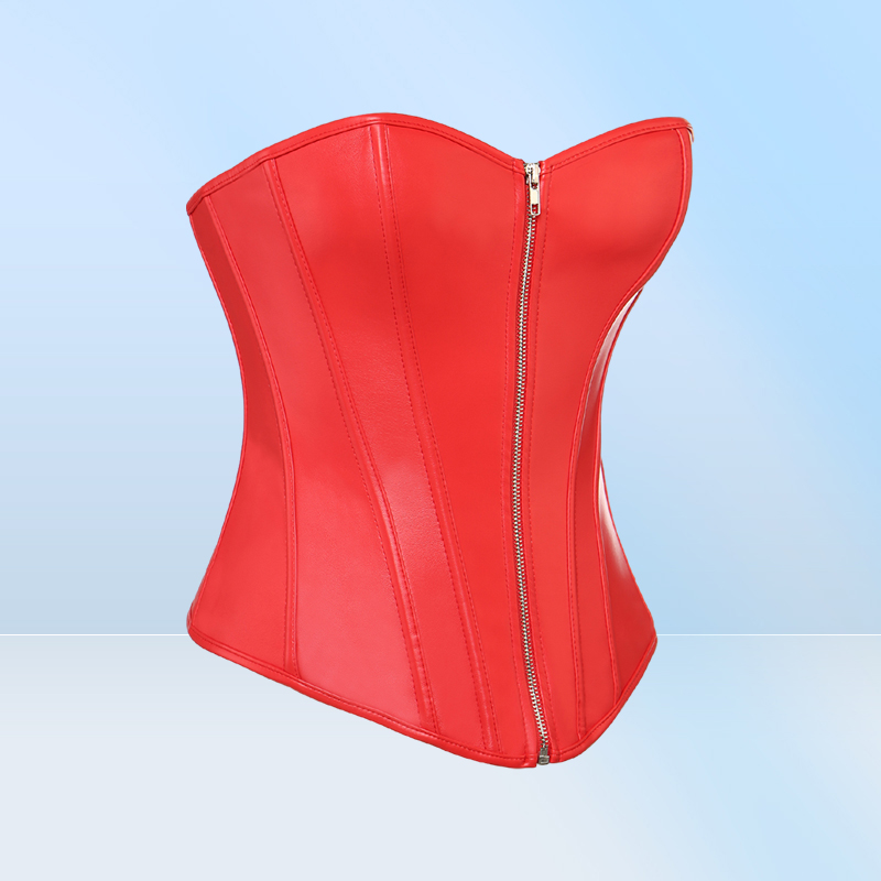 PVC Faux Leather Overbust Corset Bustier S6XL Plus Size Women Front Zipper Corset Push up Bra Red Black LC52235286198