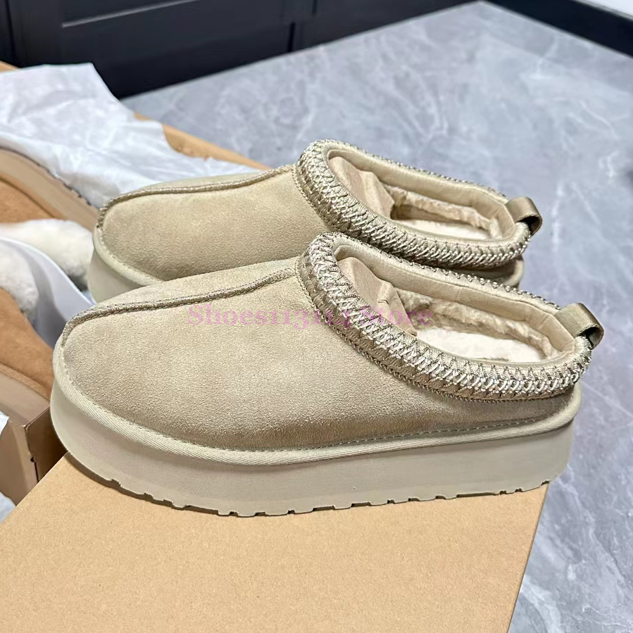 Australia Platform Tazz Slippers Tasman Sliders Classic Ultra Mini Snow Boots Women Winter Thick Wool Fur Warm Slip-on Shoes Ladies Home House Black EU 35-43