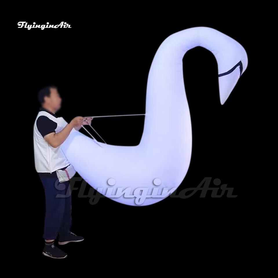 Amazing Parade Performance Lighting Inflatable Swan Costume Dancing Clothing 2m White Walking Blow Up Animal Mascot Suit For Event