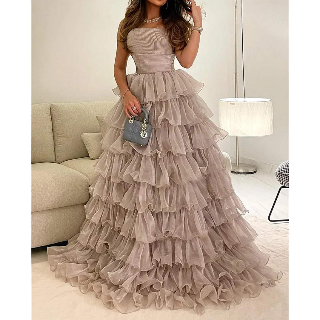 Ruffles Organza Tiered Evening Dresses Dubai Ball Gown Prom Dress For Women Party 6660306