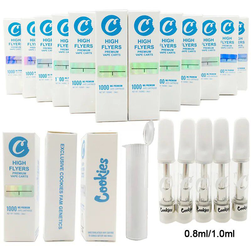 Cookies Carts High Flyers Glass Oil Tank Cartridges Atomizer with PP Tube Box Packaging 1.0ml Empty Vaporizer Pen Thick Oil Ceramic Coil 510 Cartridge