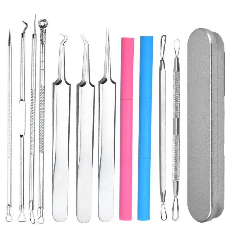 Eye Massager 11Pcs Blackhead Pimple Cleaning Needles Acne Remover Toolkit Comedones Squeezing Tweezers Kit Beauty Care Makeup Tools 231023