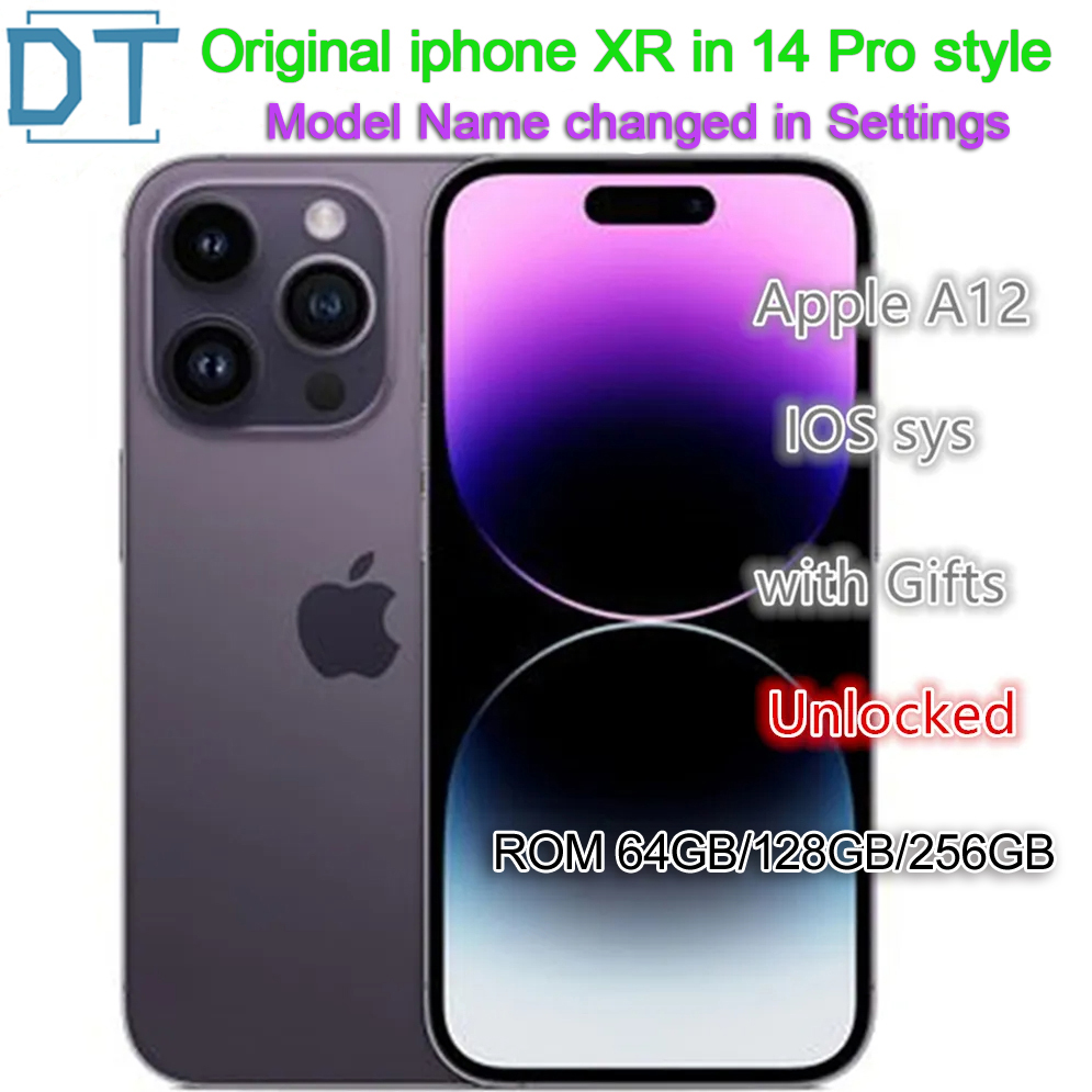 Original iphone XR in iphone 15 pro/14 pro Style Flat Screen Cellphone Unlocked with iphone 14 pro/15pro box&Camera appearance 3G RAM 64GB 128GB 256GB