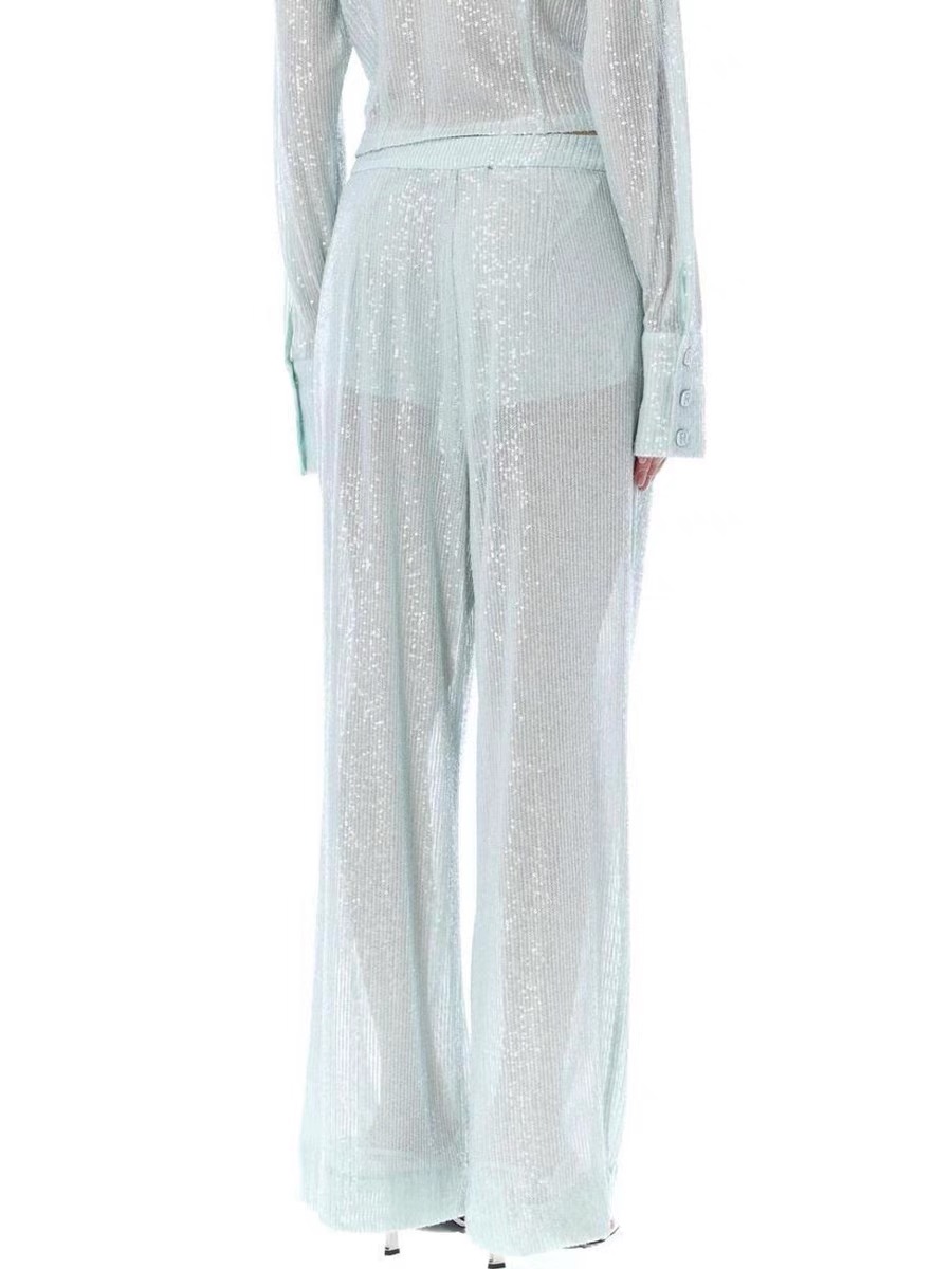 Lingshan Sa-Qu-n design sense, niche, slightly transparent, short blue sequin wide leg pants, women's summer new style