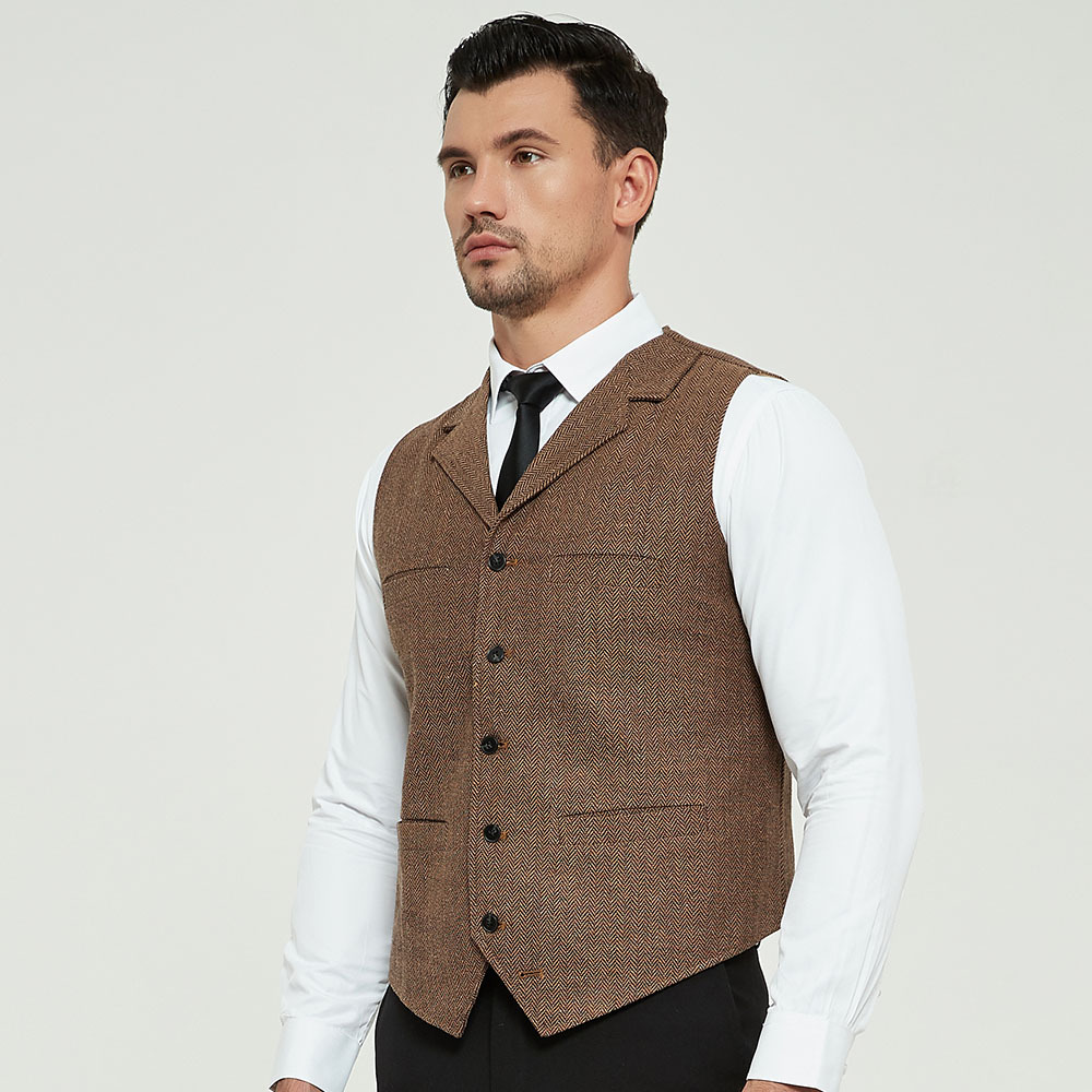 Chic Green Groom Vests Wool Herringbone Tweed Groomsmen Vest Slim Fit Mens Dress Suit Vest Prom Dinner Party Wedding Attire Waistcoat Custom Made Chea