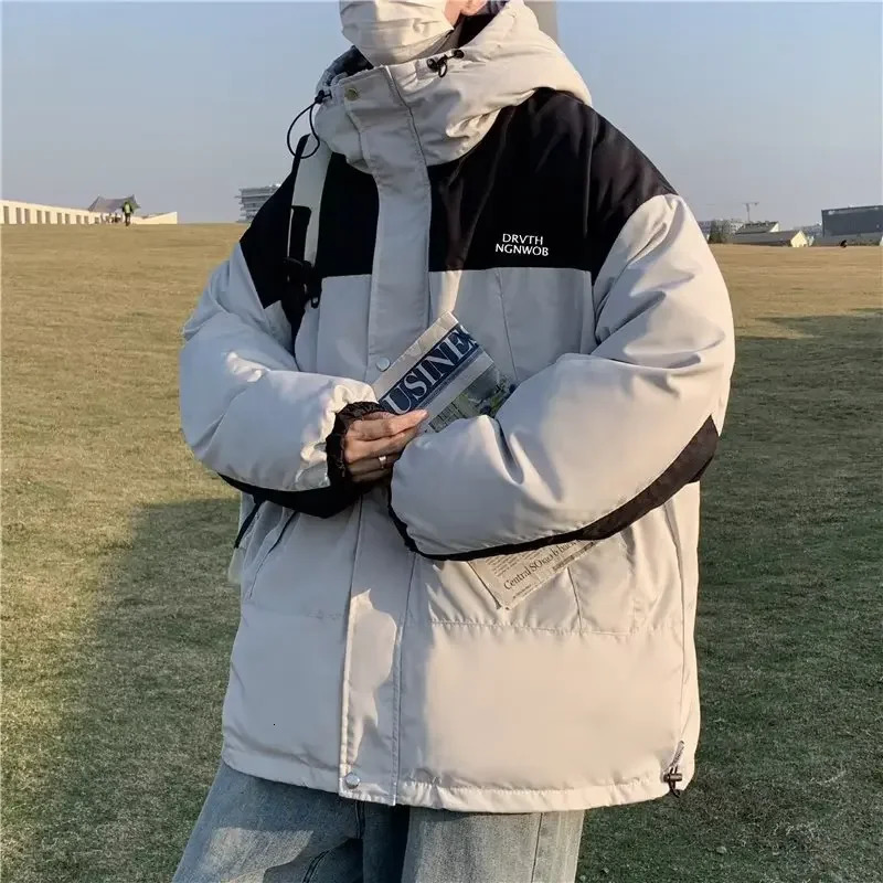 Men's Down Parkas Korean Patchwork Thicken Puffer Jacket Men Winter Streetwear Coat Windbreaker Outwear Coats Warm Cotton Padded 231023