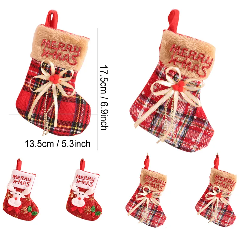 Tree Decoration Stocking Xmas Fireplace Hanging Sock Gift Bags Merry Christmas Santa Snowman Bowknot Stockings Ornament