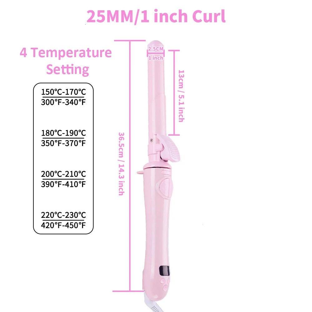 Curling Irons 1inch rotating curling iron LCD Ceramic Barrel Automatic Hair Curlers 25mm Roller Curls Wand Wave Styling Appliances 231023