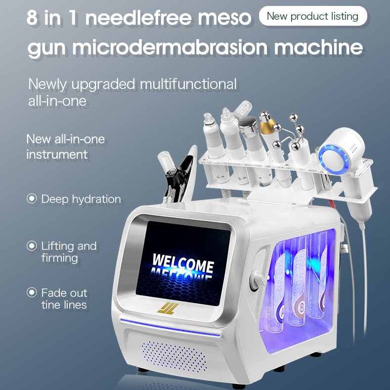 Trending Water Jet Beauty Dermabrasion Machine Skin Elasticity Improve Face Whitening Eye Bag Remove Pore Shrink 8 in 1 Anti-wrinkle Anti-aging Machin
