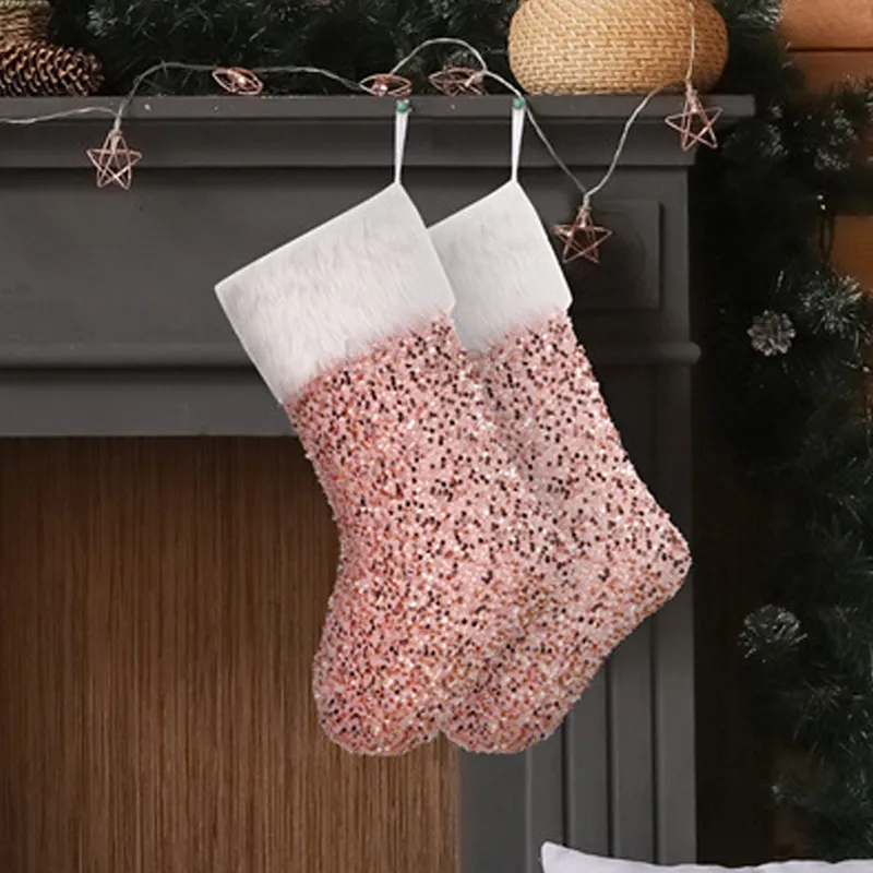 Sequin Stockings Xmas Children Candy Stocking Bag Christmas Tree Hanging Sequins Sock Home Party Decorations Soc