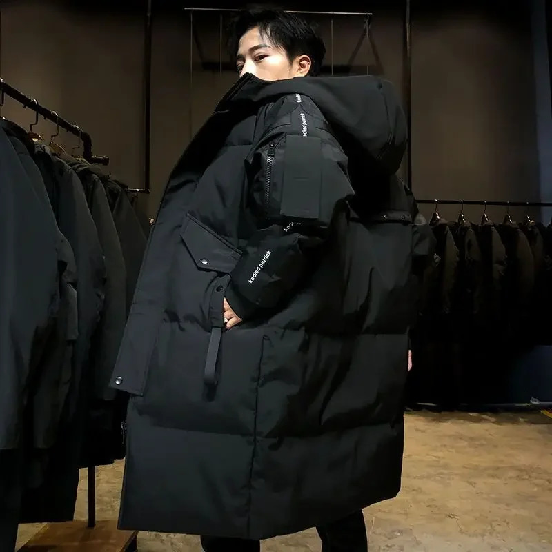 Mens Down Parkas Hooded Overtheknee Overcoat Thickened Midlength Jacket Zipper Buttons Winter White Duck Jackets 231024