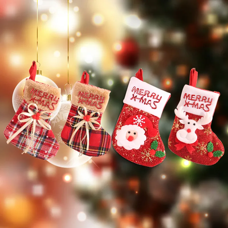 Tree Decoration Stocking Xmas Fireplace Hanging Sock Gift Bags Merry Christmas Santa Snowman Bowknot Stockings Ornament