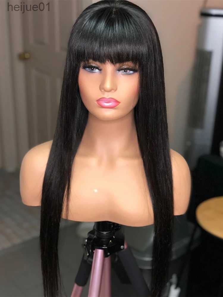 Synthetic Wigs 100% Human Hair Wig With Bangs Short Bob Human Hair Wigs For Black Women Cheap Brazilian Straight Black 30 Inch Long Fringe WigL231024