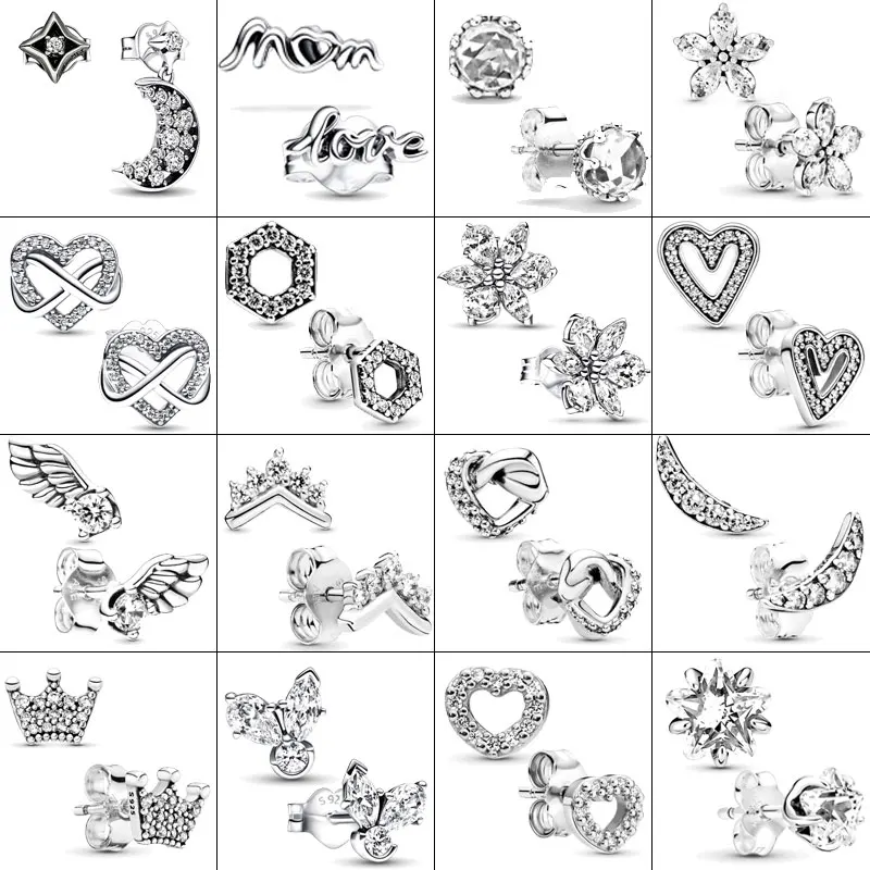 2023 New 925 Silver Earring Sparkling Infinity Stud Earrings Open Heart Earring Women Original Earring Fine Jewelry