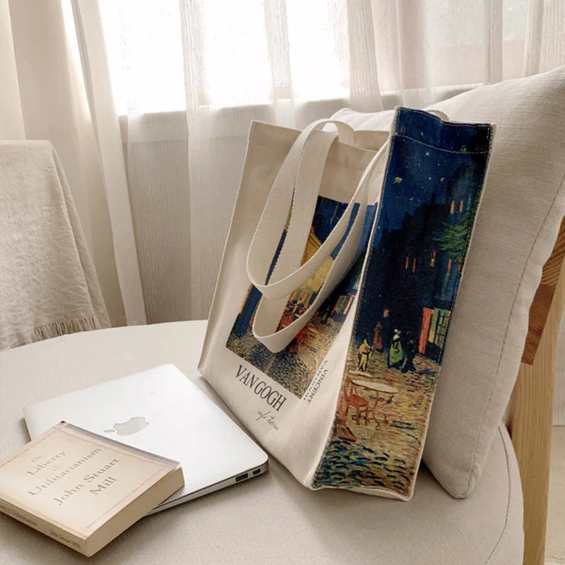Evening Bags Poetry Lif Van Gogh coffee house Classic Thick Cotton Canvas Bag Style Zipper Single Shoulder Shopping Tote bag 231024