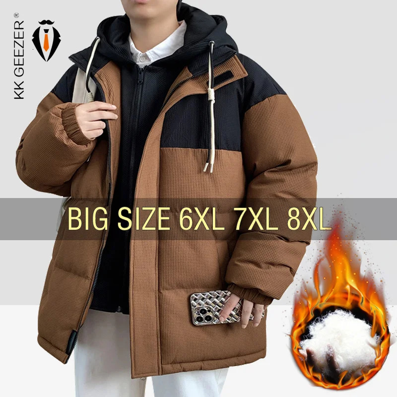 Mens Down Parkas Winter Jackets Men Coats Cotton Padded Oversize 6XL 7XL 8XL Plus Size Thicken Warm Windbreak Hooded Loose Male Overcoat 231024