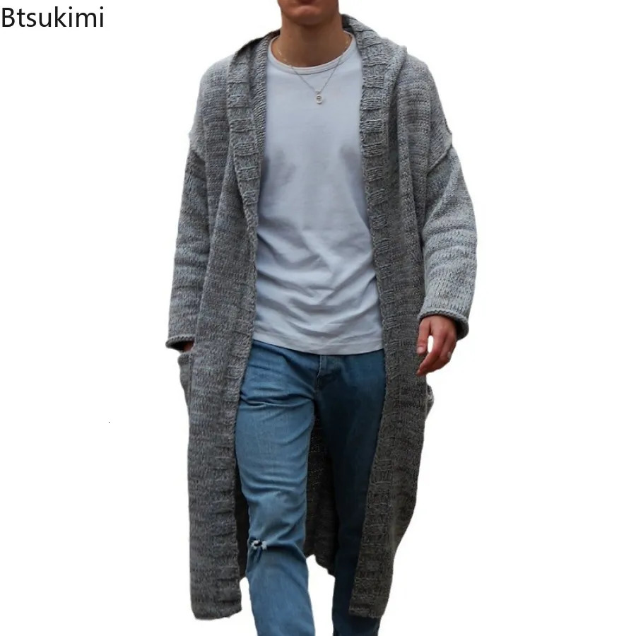Men's Jackets 2023 Mens Knitted Cotton Cardigan Fashion Long Sweaters Male Casual Solid Sleeve Slim Outwear Autumn Winter Warm Hoodie 231023