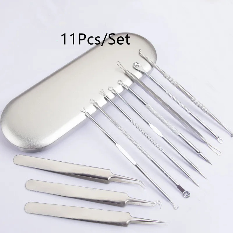 Eye Massager 11Pcs Blackhead Pimple Cleaning Needles Acne Remover Toolkit Comedones Squeezing Tweezers Kit Beauty Care Makeup Tools 231023
