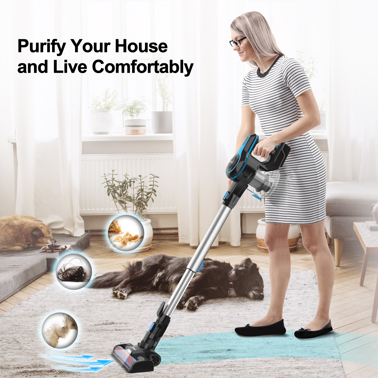 INSE Cordless Vacuum Cleaner, 6-in-1 Rechargeable Stick Vacuum with 2200 m-A-h Battery, Powerful Lightweight Vacuum Cleaner, Up to 45 Mins Runtime for