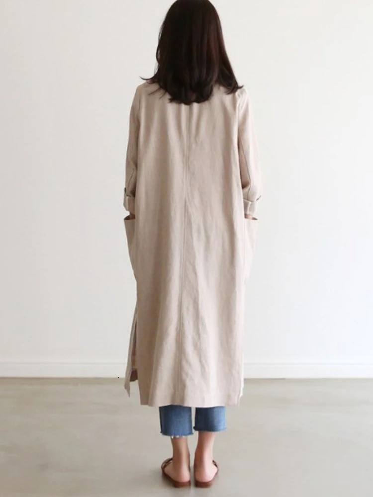 Womens Trench Coats Coat for Women Spring Autumn Korean Fashion Solid Lapel Side Slit Windbreak Long Jackets Clothing 231023