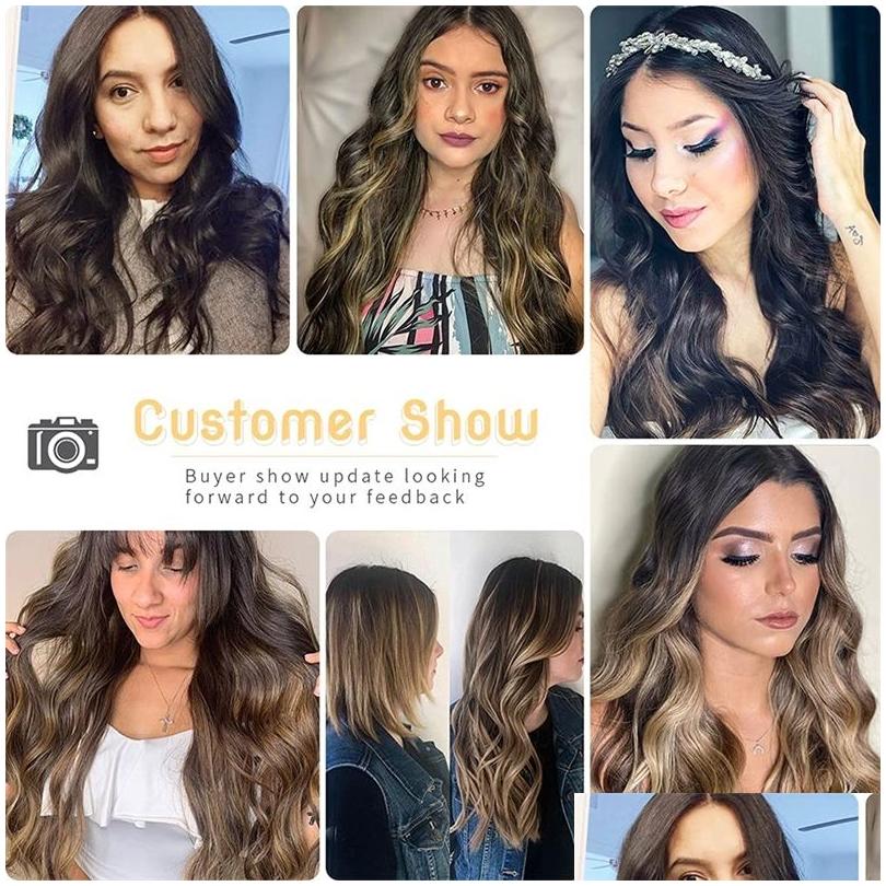 In/On Aisi Hair Synthetic 4Pcs/Set Long Wavy Extensions Clip In Ombre Blonde Dark Brown Thick Pieces W22040198976 Otptr