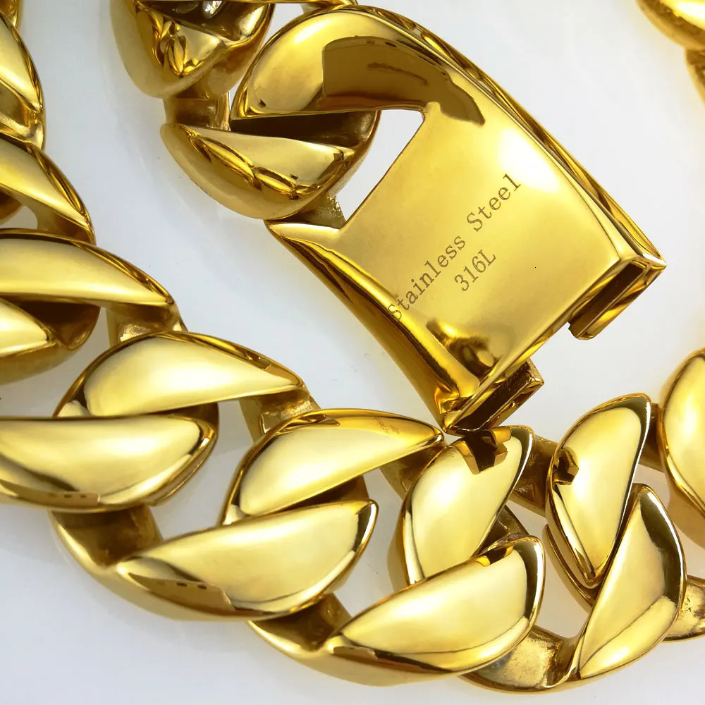 Chokers Gold Color 316L Stainless Steel All Polished 31mm Width Very Heavy Long Chain 40-55cm Necklace Jewelry N397 231024