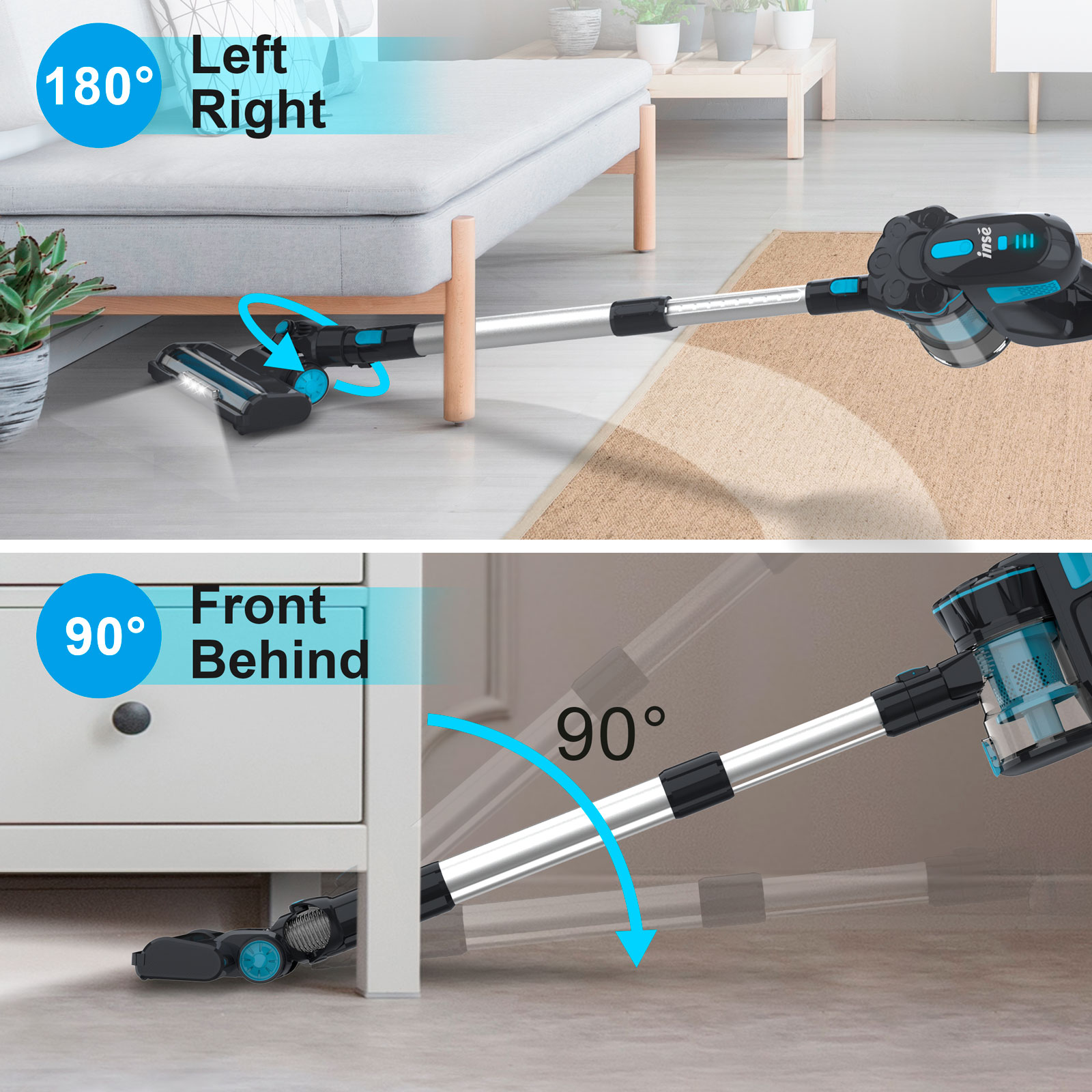 INSE Cordless Vacuum Cleaner, 6-in-1 Rechargeable Stick Vacuum, 45mins Runtime, Lightweight 2200mAh Battery Ultra-Quiet Multifunctional Vacuum Cleaner
