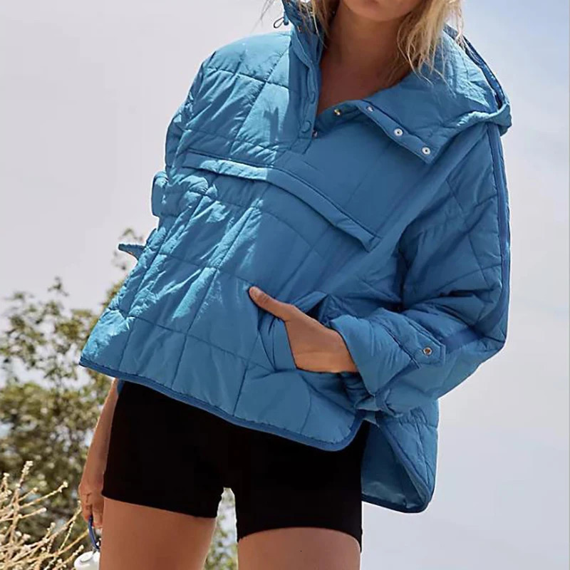 Womens Down Parkas Autumn Winter Solid Color Padded Jacket For Women Fashion Pockets Long Sleeves Hooded Pullovers Japanese And Korean Casual Coats 23