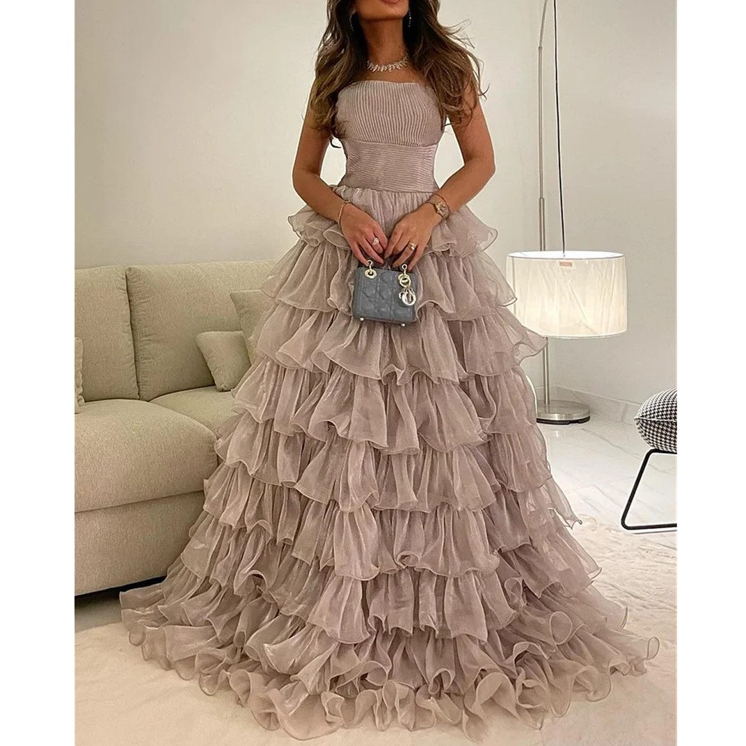 Ruffles Organza Tiered Evening Dresses Dubai Ball Gown Prom Dress For Women Party 6660306
