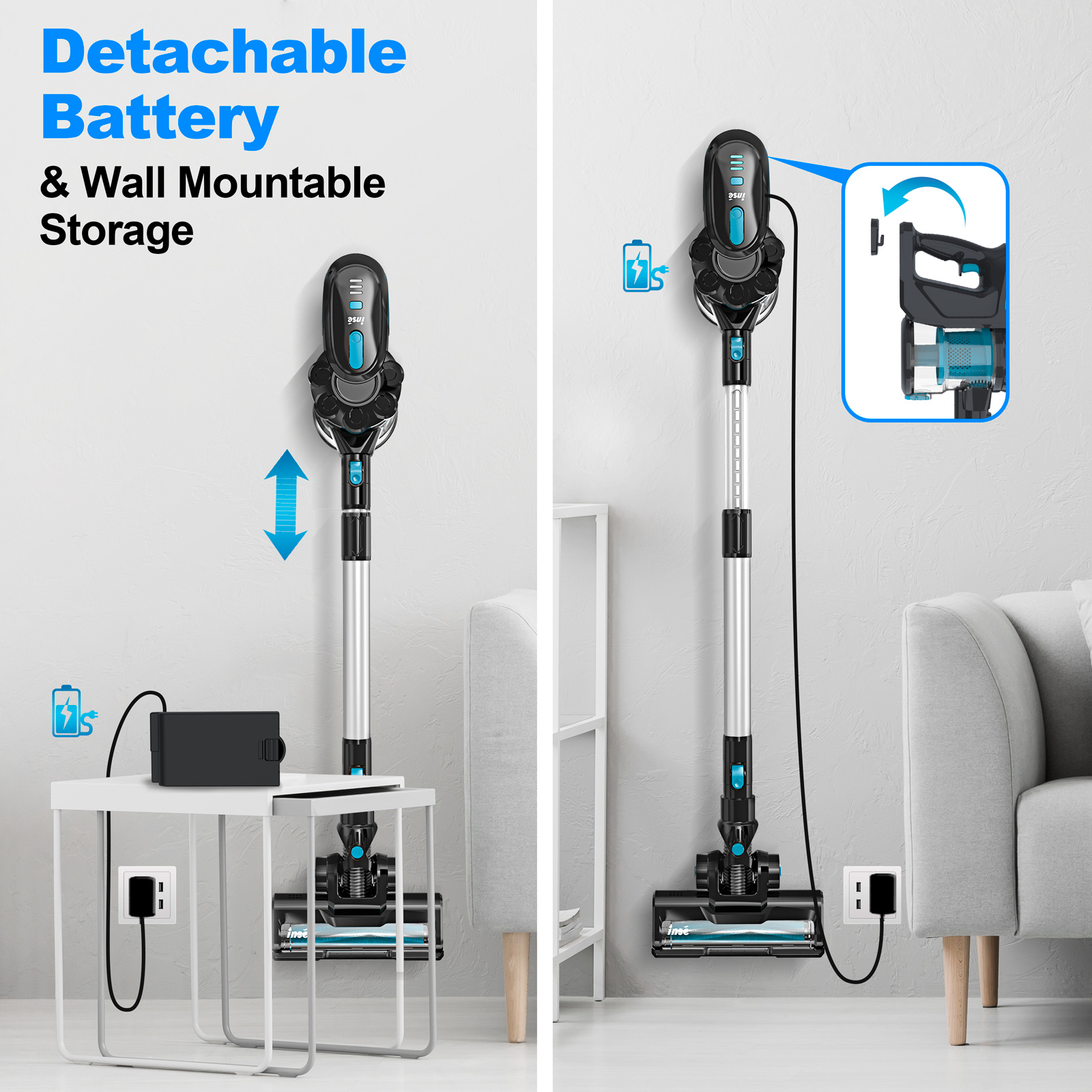 INSE Cordless Vacuum Cleaner, 6-in-1 Rechargeable Stick Vacuum, 45mins Runtime, Lightweight 2200mAh Battery Ultra-Quiet Multifunctional Vacuum Cleaner