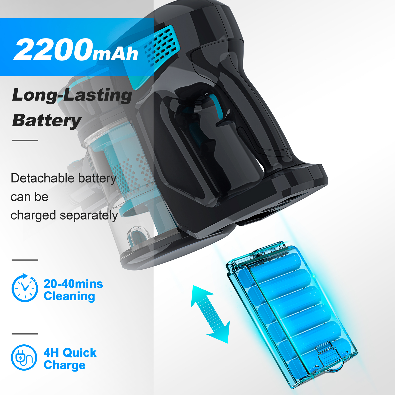 INSE Cordless Vacuum Cleaner, 6-in-1 Rechargeable Stick Vacuum, 45mins Runtime, Lightweight 2200mAh Battery Ultra-Quiet Multifunctional Vacuum Cleaner