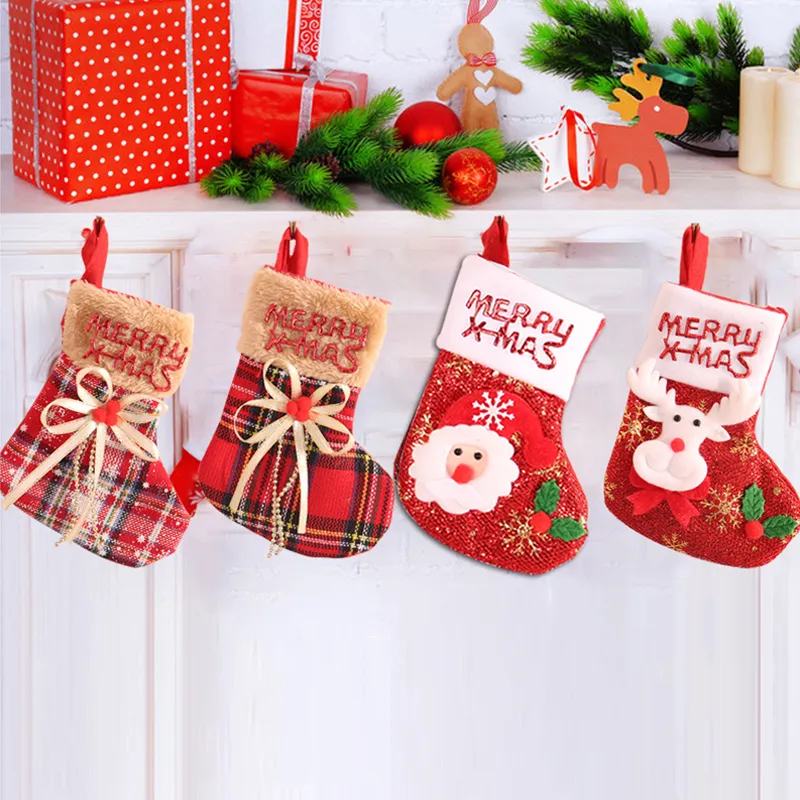 Tree Decoration Stocking Xmas Fireplace Hanging Sock Gift Bags Merry Christmas Santa Snowman Bowknot Stockings Ornament