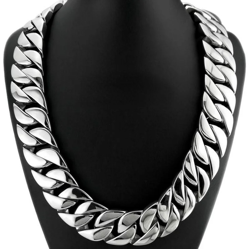 Chokers Top Quality Silver Tone 32mm Width 316L Stainless Steel Polished Curb Solid Heavy Long Chain Jewelry 231024