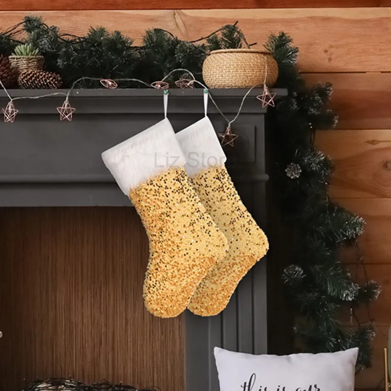 Sequin Stockings Xmas Children Candy Stocking Bag Christmas Tree Hanging Sequins Sock Home Party Decorations Soc