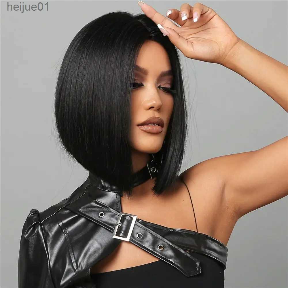 Synthetic Wigs Natural Hairline Hair For Black Women Short Straight Bob Middle Part Heat Resistant Synthetic Wig For Daily Use CosplayL231024
