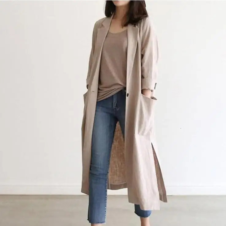 Womens Trench Coats Coat for Women Spring Autumn Korean Fashion Solid Lapel Side Slit Windbreak Long Jackets Clothing 231023