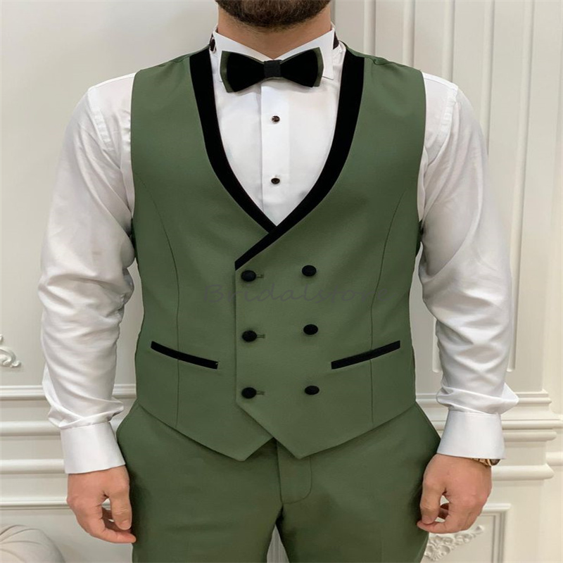 Olive Green With Black Wedding Tuxedos Shawl Lapel Three Pieces Masculino Blazer Slim Groombrides Waistcoat Fit Male Boutique Formal Prom Men Suits 20