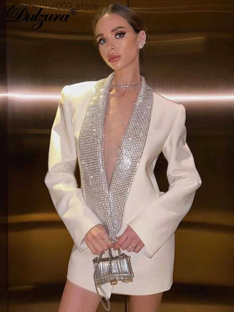 Women's Jackets Dulzura Solid Sparkly Crystal Rhinestone Shoulder Pad Backless Suit 2023 Summer For Women Classic Prom Elegant Evening Party T231
