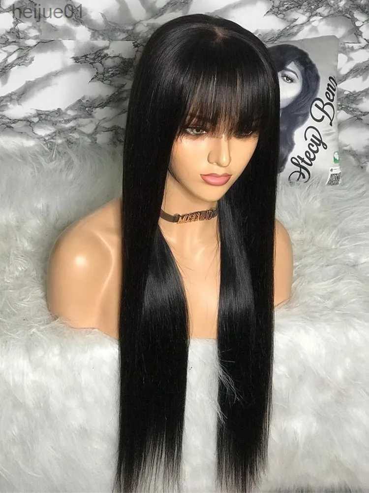 Synthetic Wigs 100% Human Hair Wig With Bangs Short Bob Human Hair Wigs For Black Women Cheap Brazilian Straight Black 30 Inch Long Fringe WigL231024