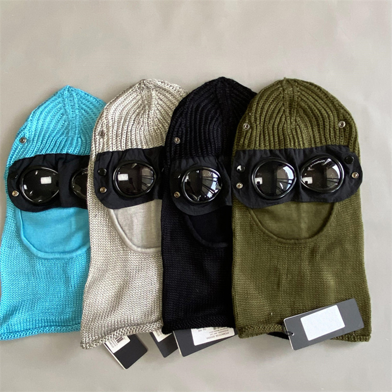 Goggle Balaclava Beanie Mens Designer Hat Wool Knit Hats Winter Retains Heat Windbreak Skull Caps Black Blue Unisex Goggle Bonnet