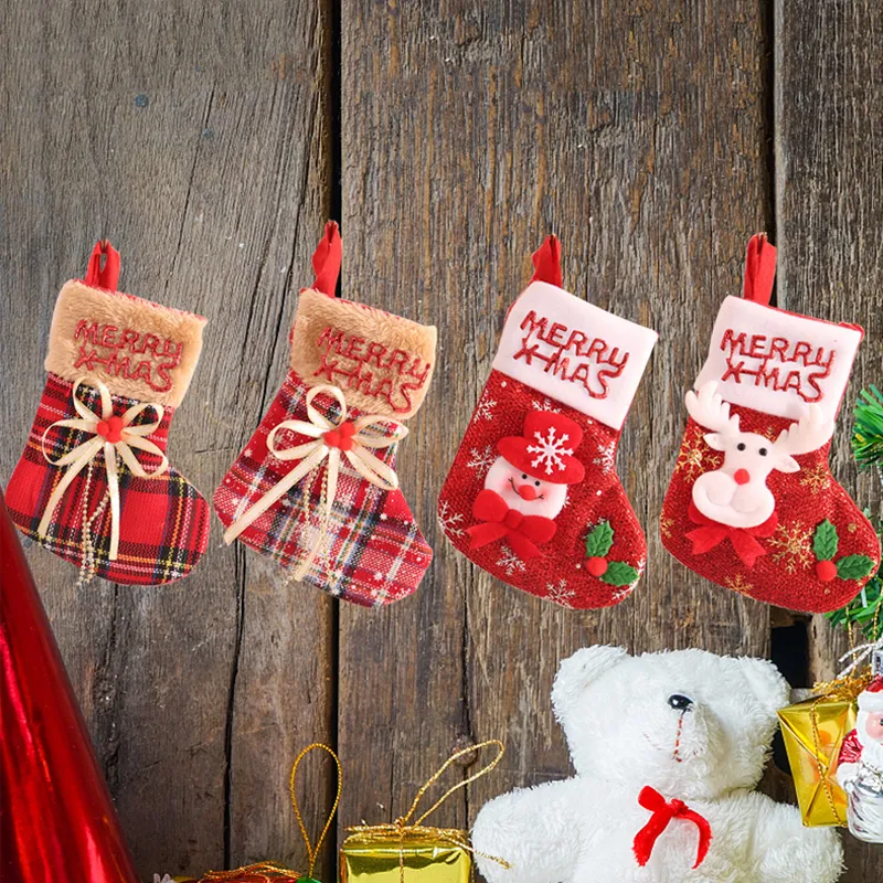 Tree Decoration Stocking Xmas Fireplace Hanging Sock Gift Bags Merry Christmas Santa Snowman Bowknot Stockings Ornament