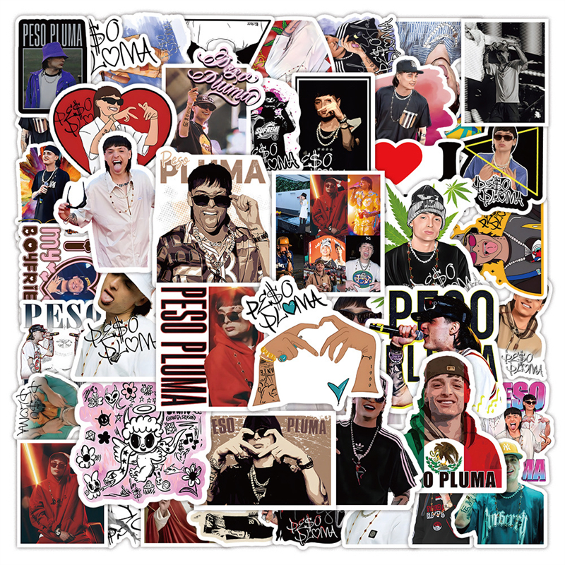 53Pcs Hot Singer Peso Pluma Stickers Rapper Graffiti Stickers for DIY Luggage Laptop Skateboard Motorcycle Bicycle Stickers