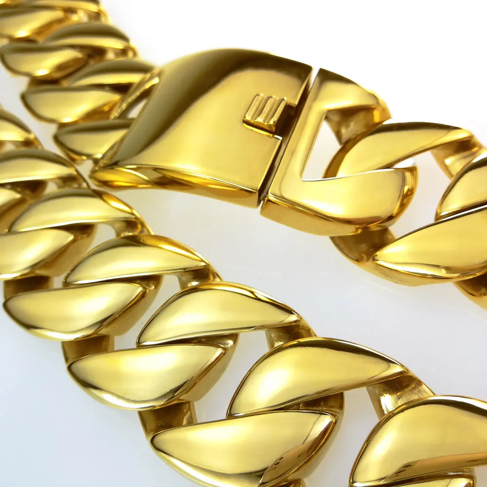 Chokers Gold Color 316L Stainless Steel All Polished 31mm Width Very Heavy Long Chain 40-55cm Necklace Jewelry N397 231024