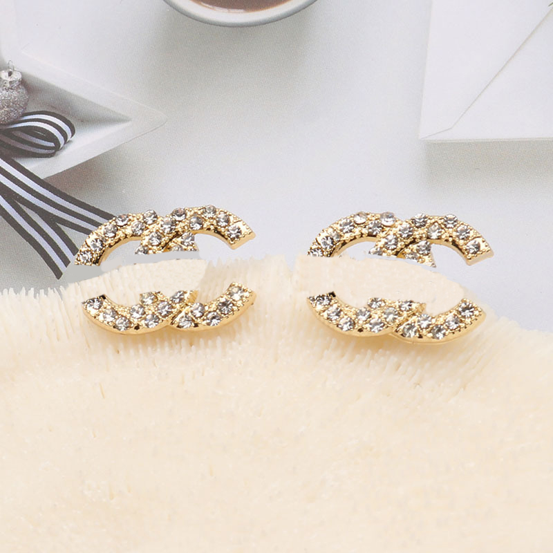 20style Gold Plated Designer Double Letter Stud Hook Geometric Famous Women Diamond Earring Wedding Party Gift Jewelry